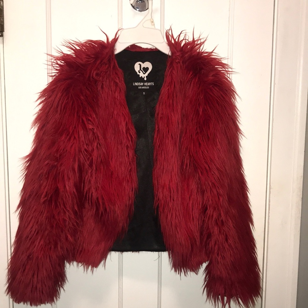 Shaggy Red Faux Fur Jacket